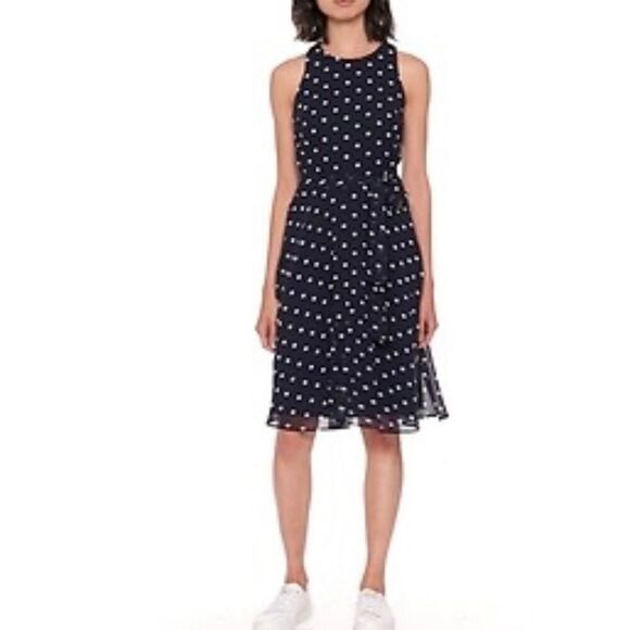 Banana republic sundress navy polka dot fit and flare chiffon dress 6petite - Picture 1 of 15